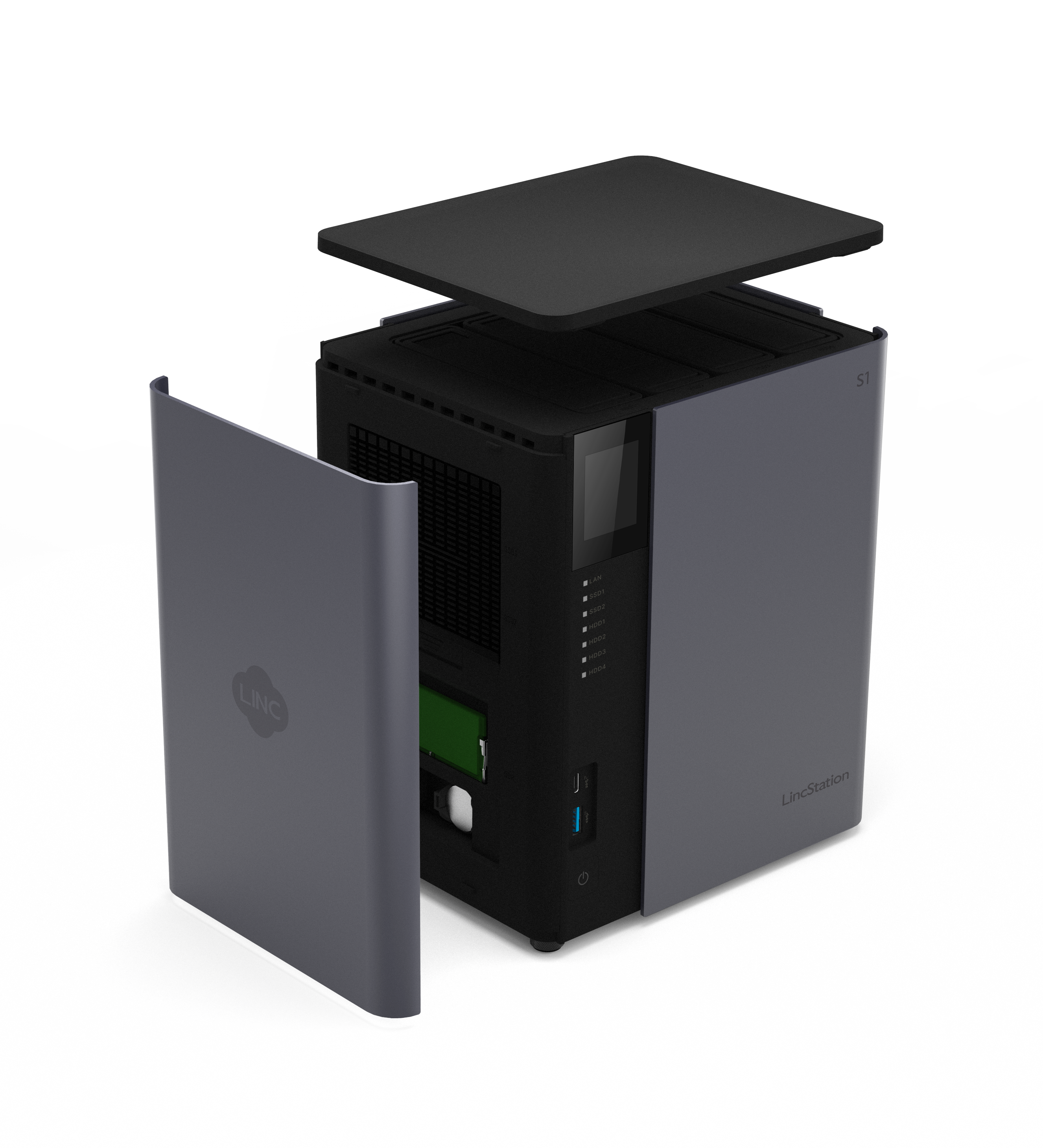 LincPlus LincStation S1 6-Bay NAS | 8 GB RAM + 128 GB ROM | Bis zu 112 TB (festplattenlos) Schwarz und Grau