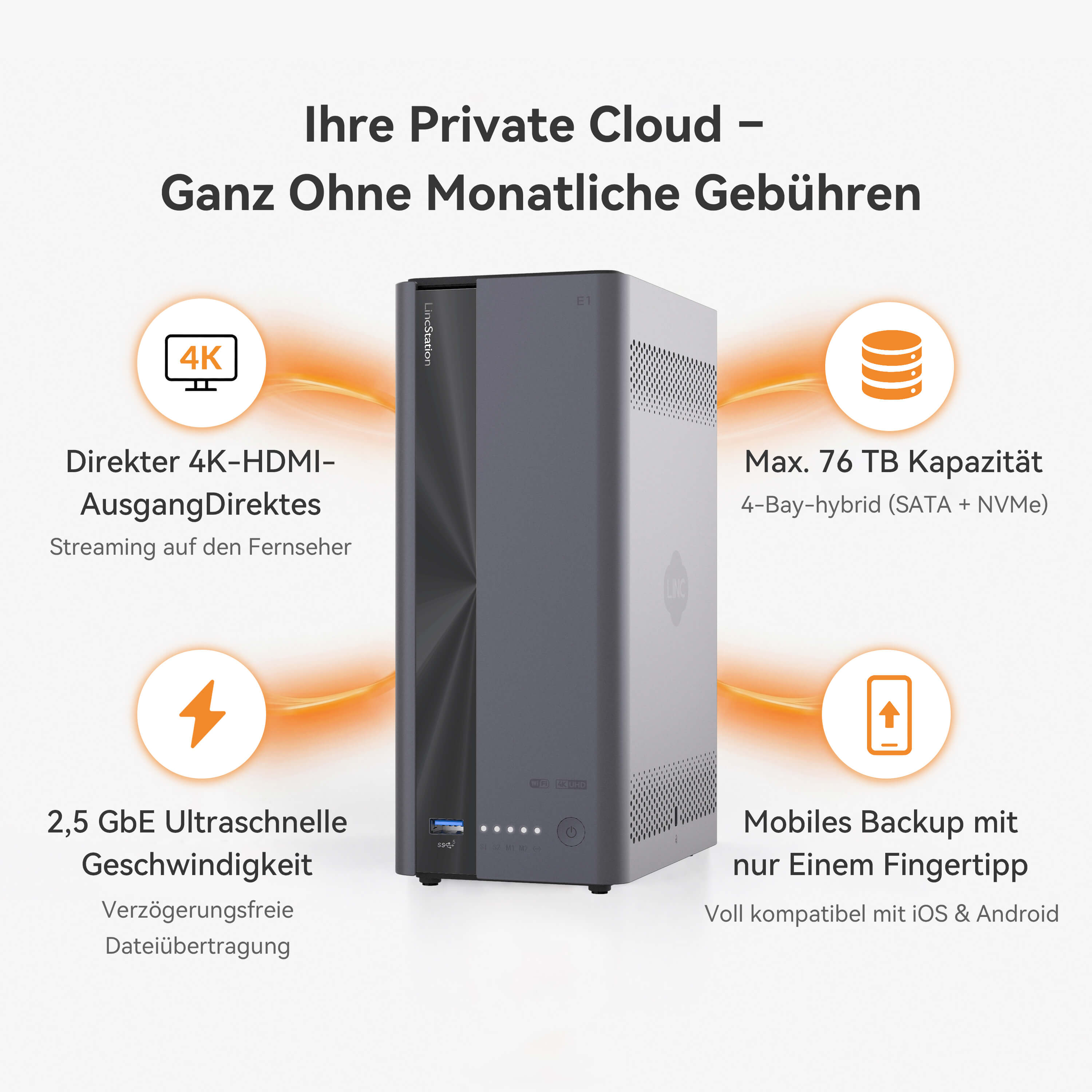 LincPlus LincStation E1 4-Bay NAS | 4GB RAM+64G ROM (festplattenlos)