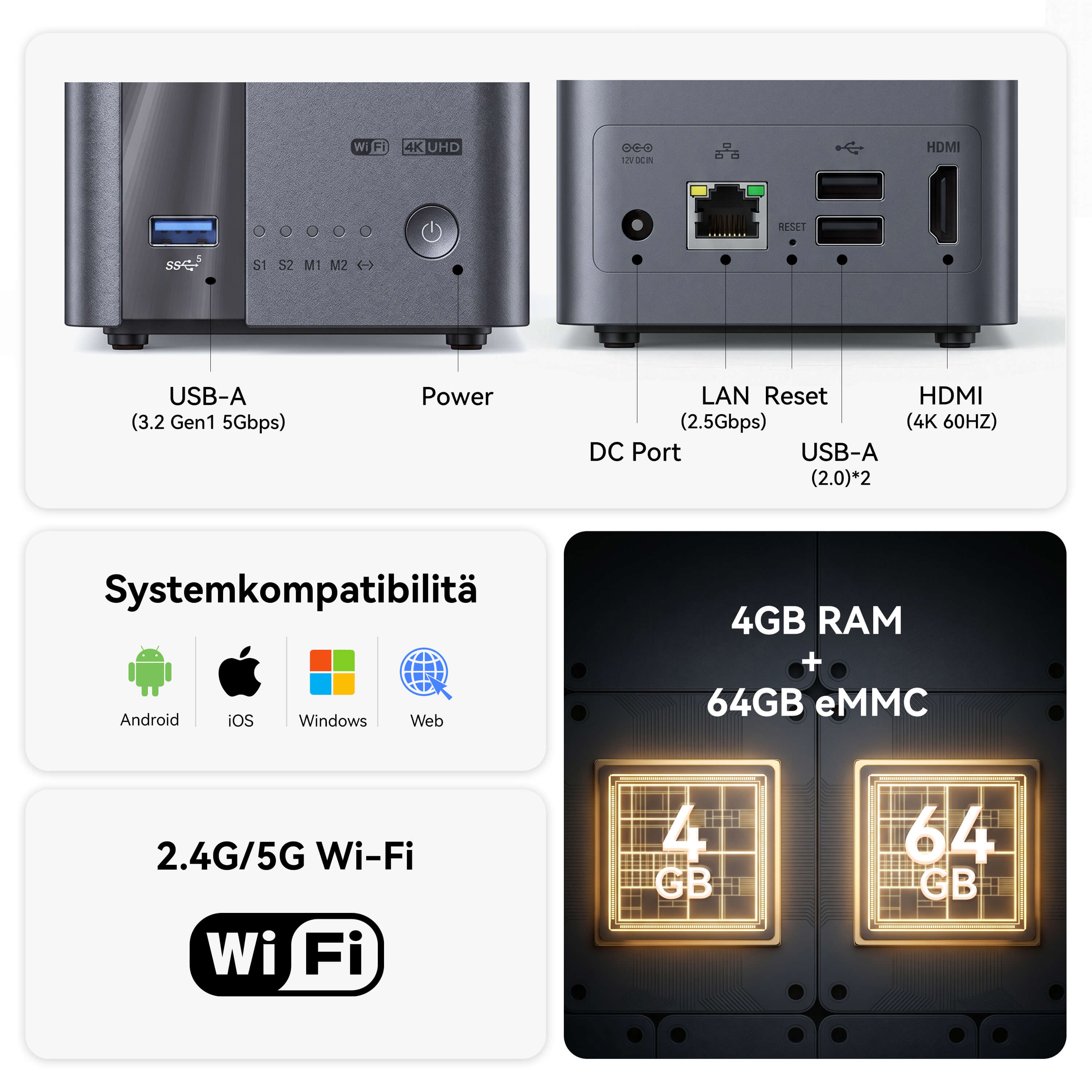 LincPlus LincStation E1 4-Bay NAS | 4GB RAM+64G ROM (festplattenlos)